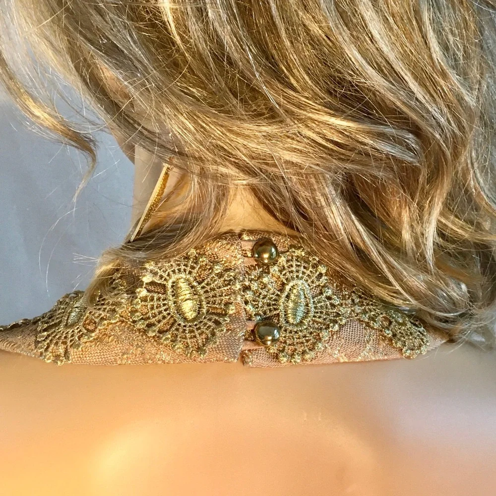 MILLY Gold Halter top Mini dress and cropped jacket Metallic Backless Size 4 - Picture 8 of 15